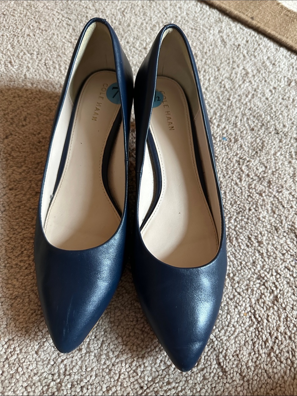 Cole Haan Navy Leather Pointed-Toe Pumps